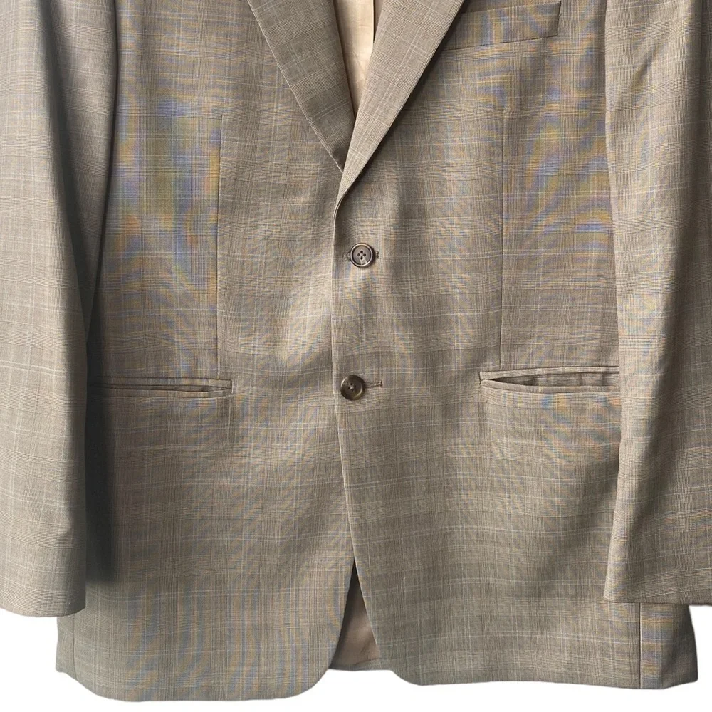 Lauren Ralph Lauren 100% Wool Executive Suit Beige Windowpane‎ Coat Size 40 R